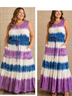 🔥 NWT Easy Essentials , tie-dye pattern, sleeveless long dress  size 1X & 4X